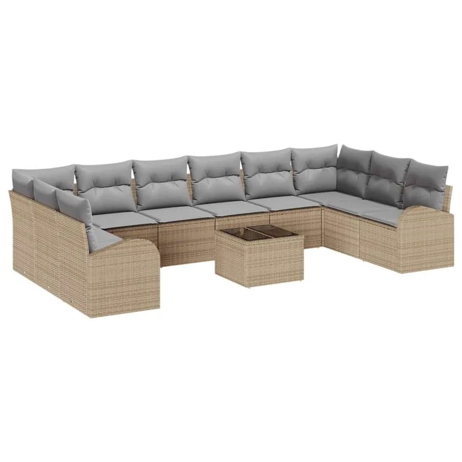 Ensemble de canapé de jardin 11 pcs Beige et Gris clair - 2