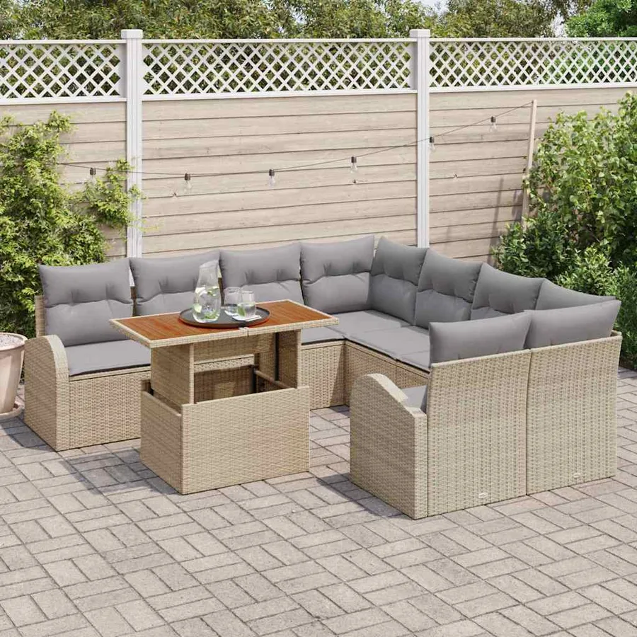 Ensemble de canapé de jardin 9 pcs beige et gris clair - 3