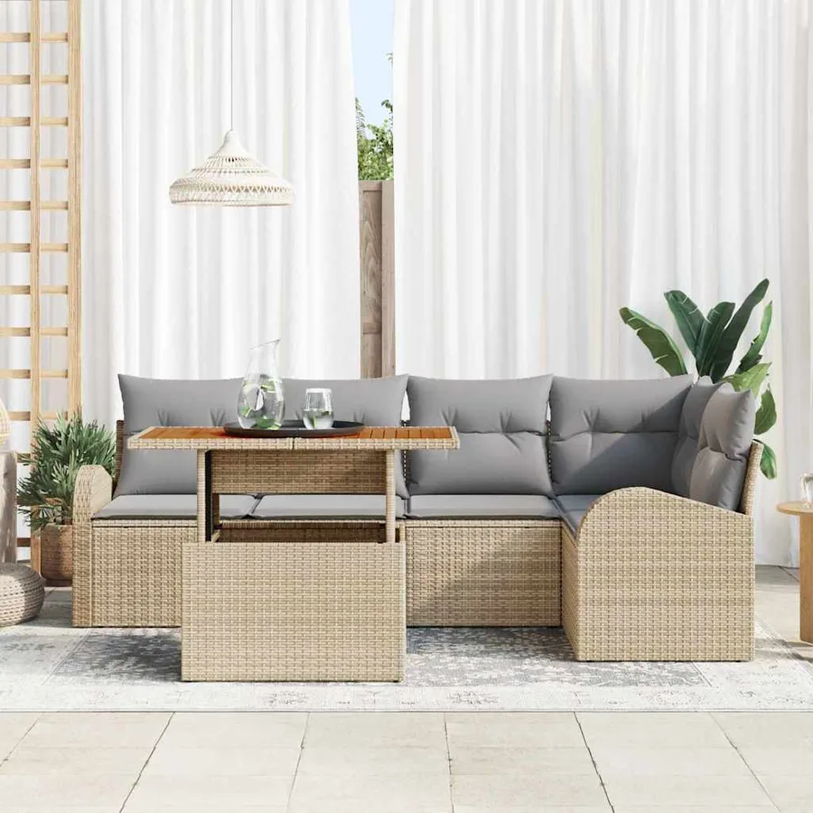 Ensemble de canapé de jardin 6 pcs beige et gris clair - 3