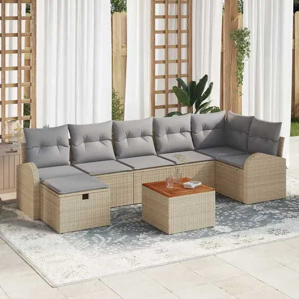 Ensemble de canapé de jardin avec coussin 8 pcs Beige polyrotin