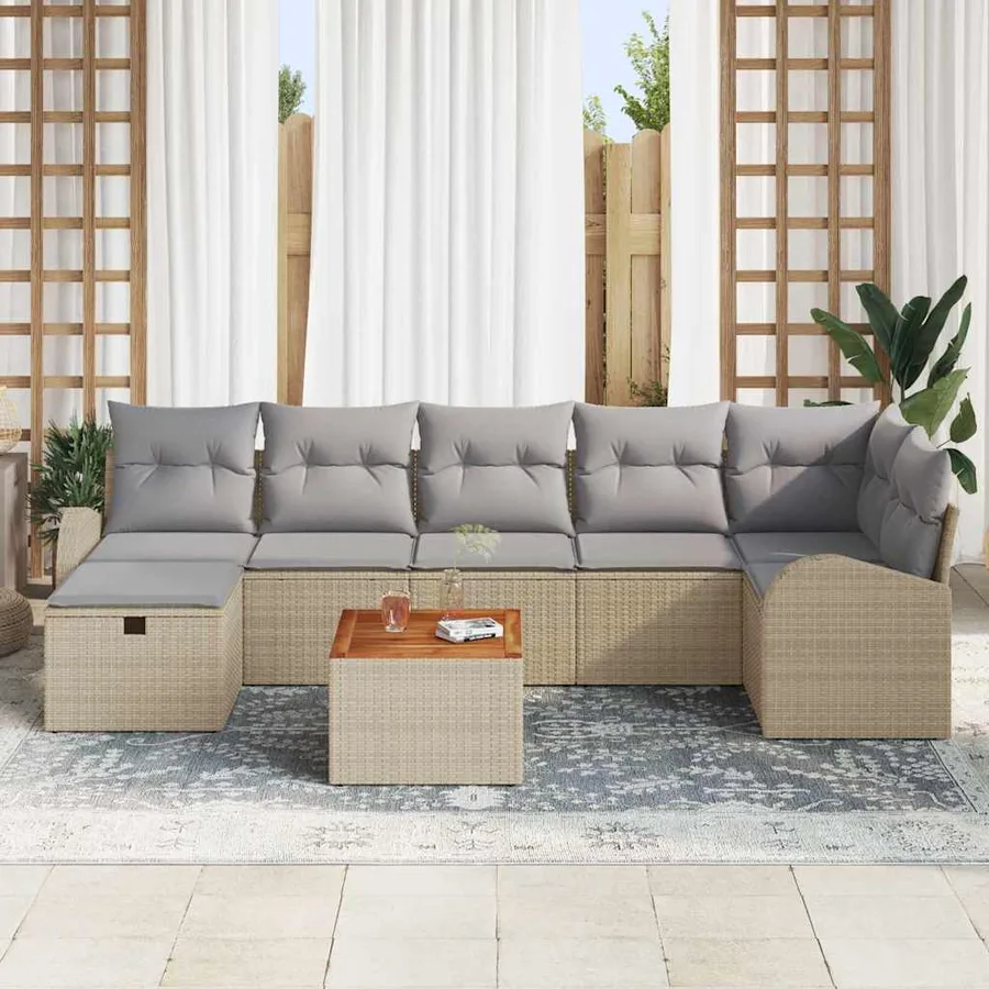 Ensemble de canapé de jardin avec coussin 8 pcs Beige polyrotin - 3
