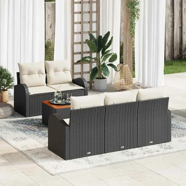 Ensemble de canapé de jardin avec coussin 6 pcs Noir polyrotin