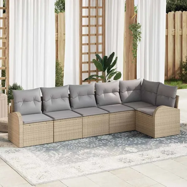 Ensemble de canapé de jardin 6 pcs Beige Poly rotin