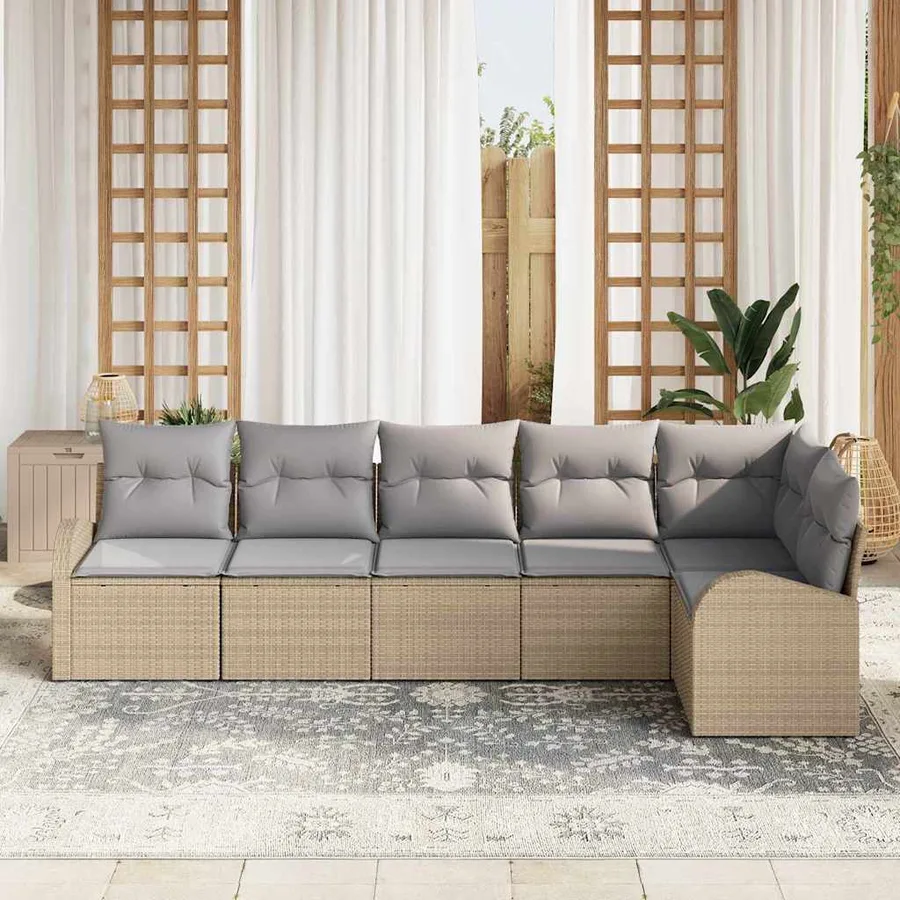 Ensemble de canapé de jardin 6 pcs Beige Poly rotin - 3