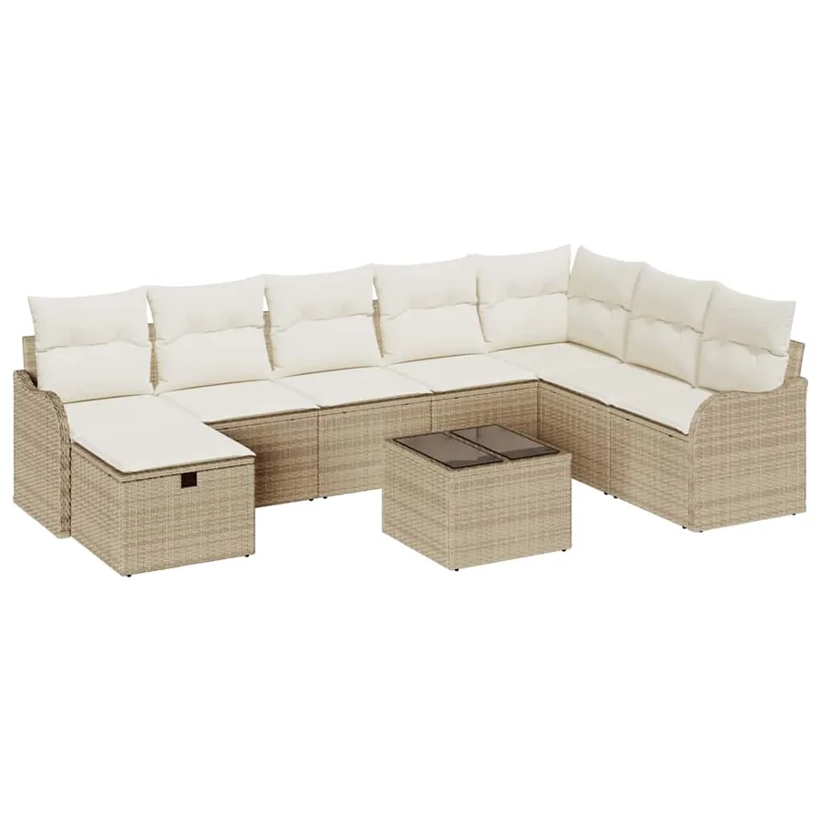 Ensemble de Canapés avec coussin 9 pcs Beige et crème polyrotin - 2