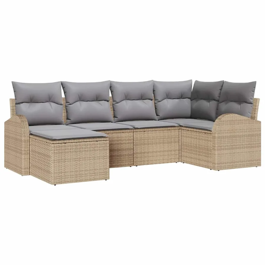 Ensemble de canapé de jardin 6 pcs Beige polyrotin - 2
