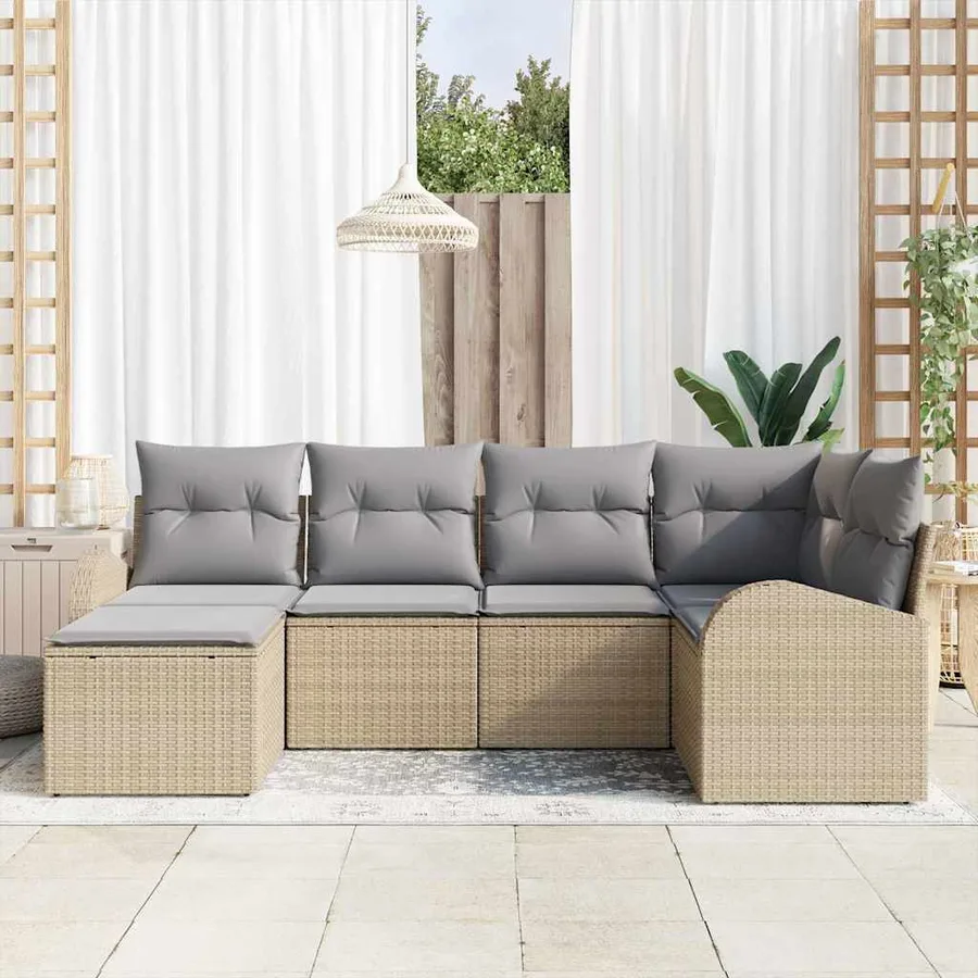 Ensemble de canapé de jardin 6 pcs Beige polyrotin - 3