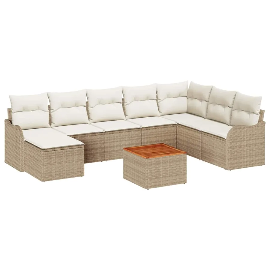 Ensemble de canapé de jardin avec coussin 9 pcs Beige polyrotin - 2
