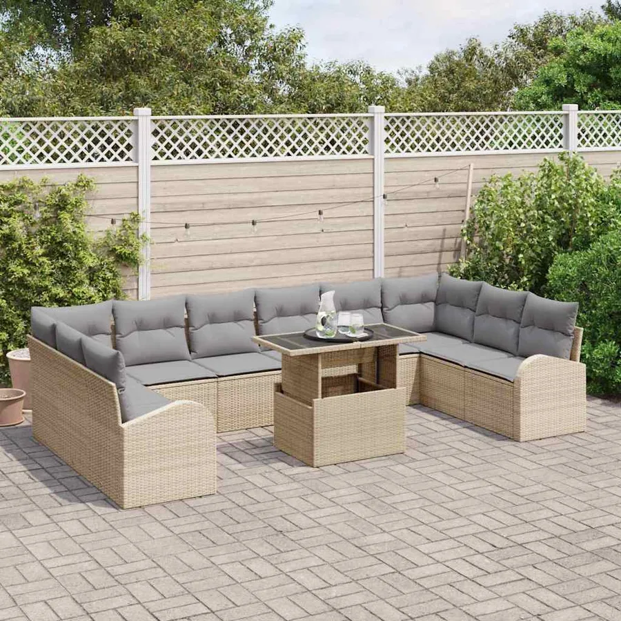 Ensemble de canapé de jardin 11 pcs Beige et Gris clair - 3