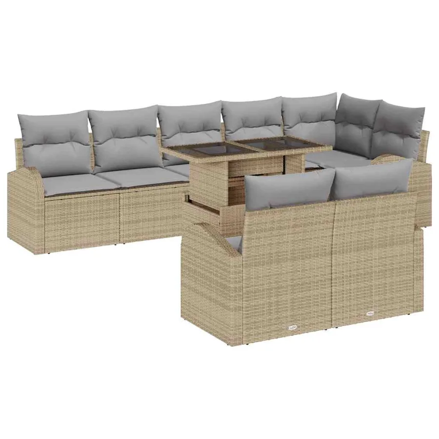 Ensemble de canapé de jardin 9 pcs Beige et Gris clair - 2