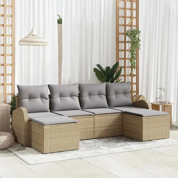 Ensemble de canapé de jardin 6 pcs Beige Poly Rattan