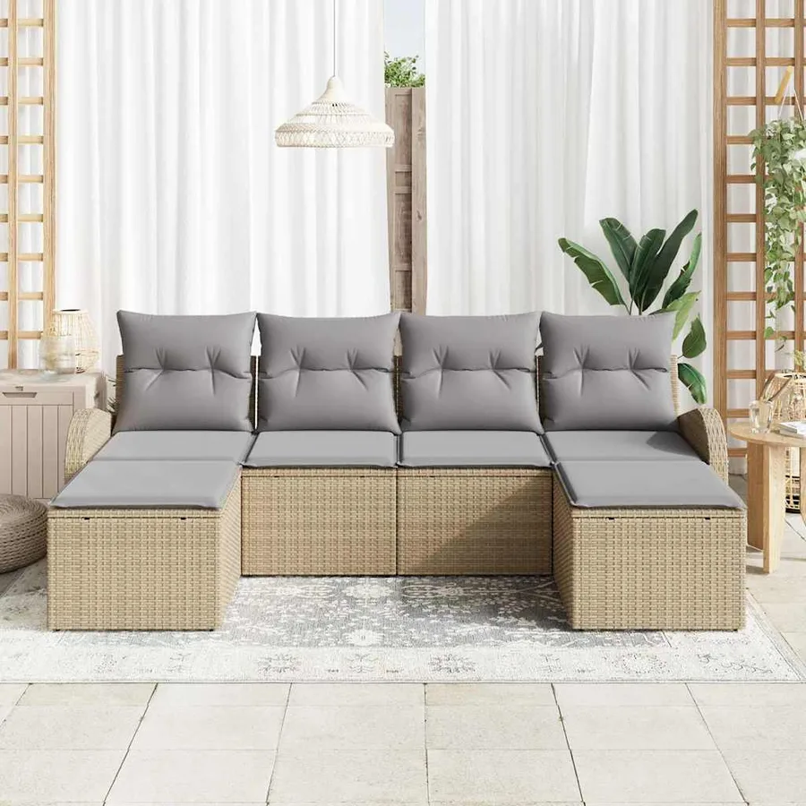 Ensemble de canapé de jardin 6 pcs Beige Poly Rattan - 3