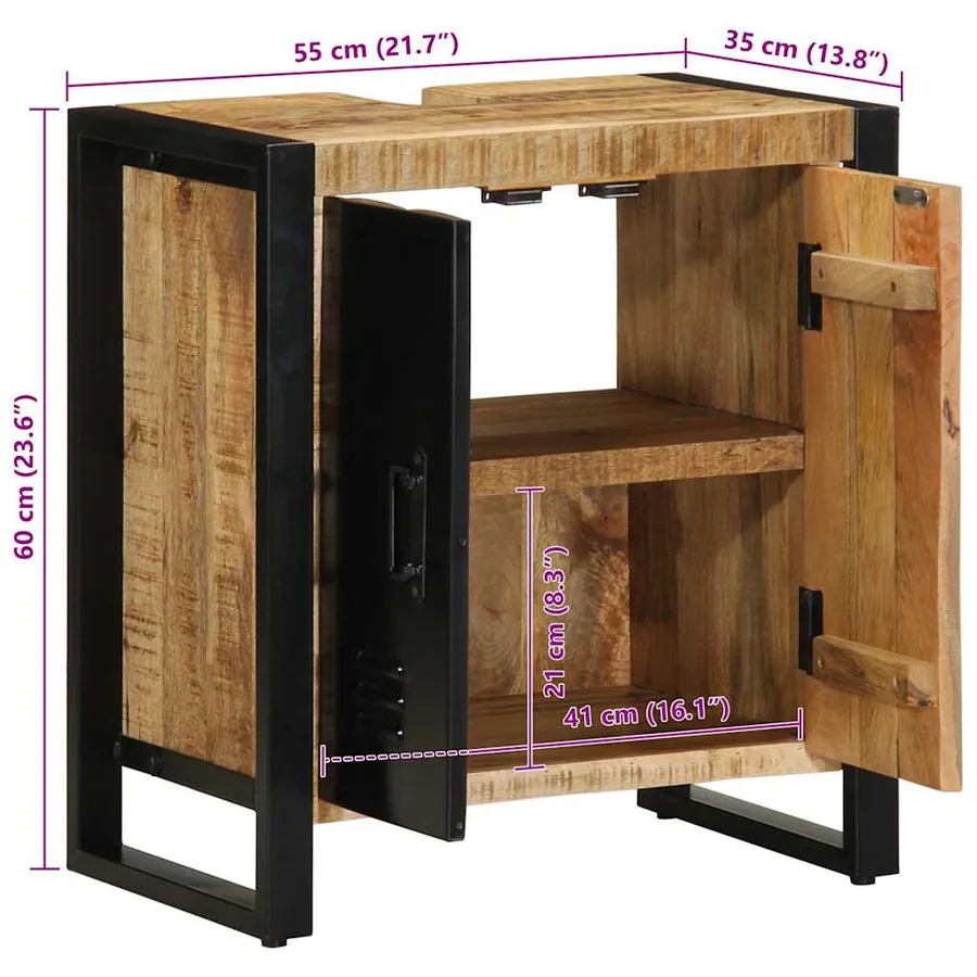 Armoire de salle de bain Marron Bois de mangue massif - 14