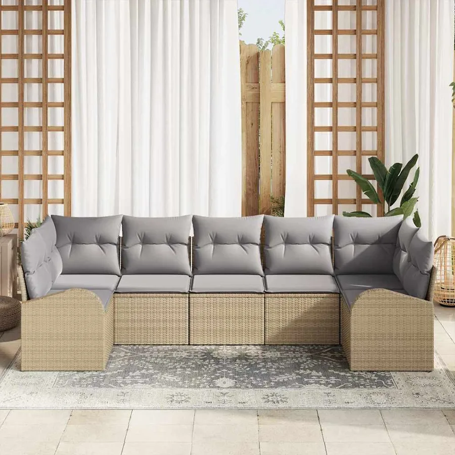 Ensemble de canapé de jardin 7 pcs Beige Poly Rattan - 3