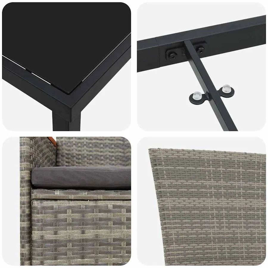 Ensemble de salle à manger pour jardin avec coussin 9 pcs Gris - 9