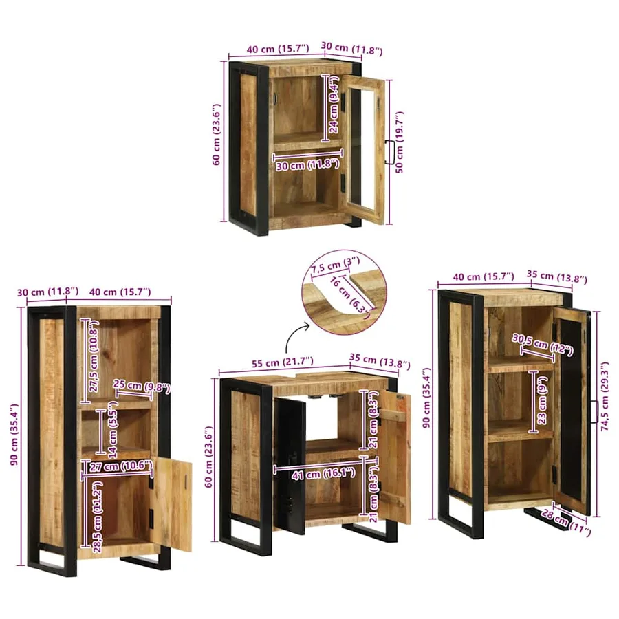 Ensemble de mobilier de salle de bain avec étagère 4 pcs - 17