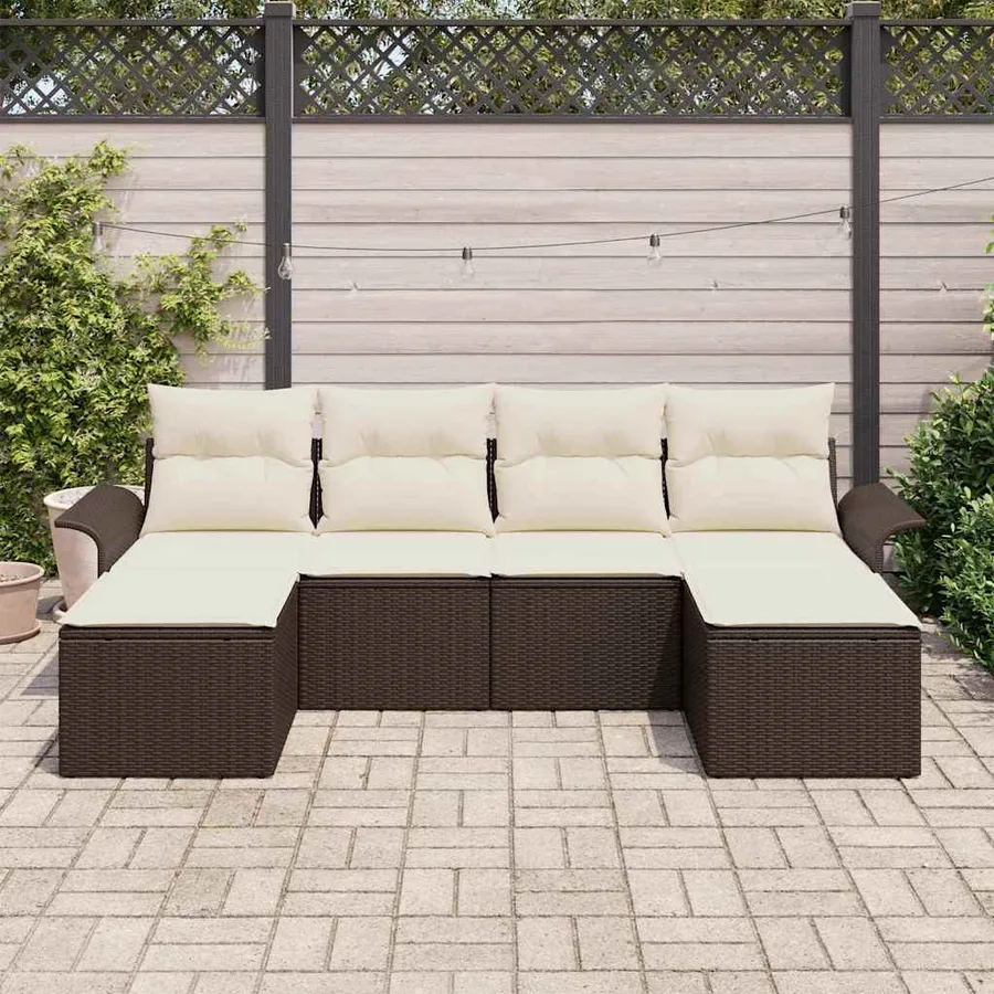 Ensemble de canapé de jardin 6 pcs Marron Poly rotin - 3