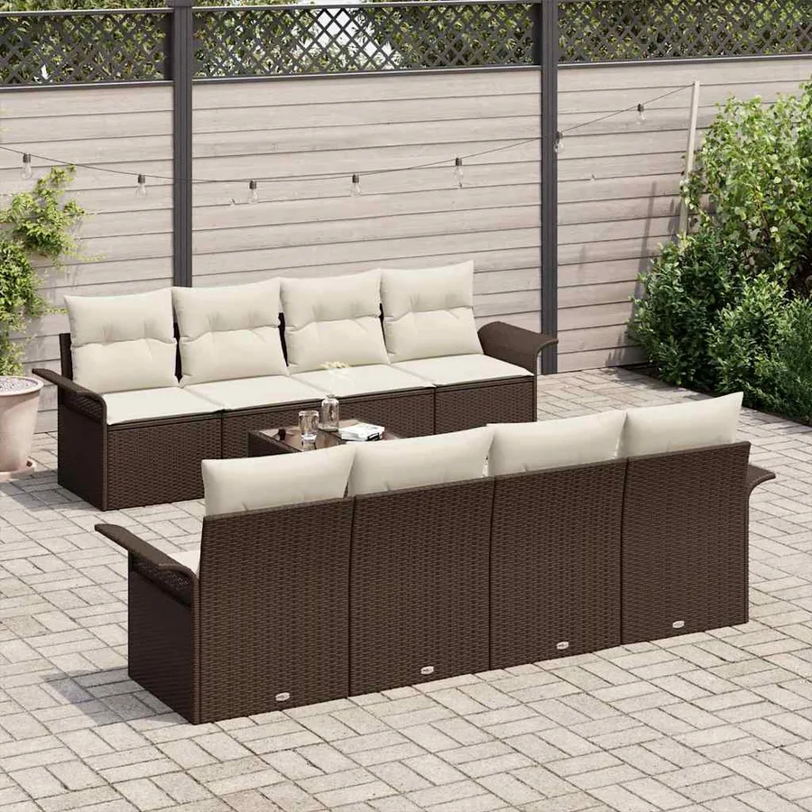 Ensemble de canapé de jardin 9 pcs Marron polyrotin - 3