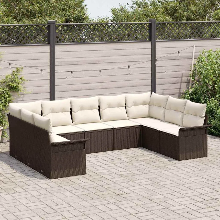 Ensemble de canapé de jardin avec coussin Marron polyrotin - 3