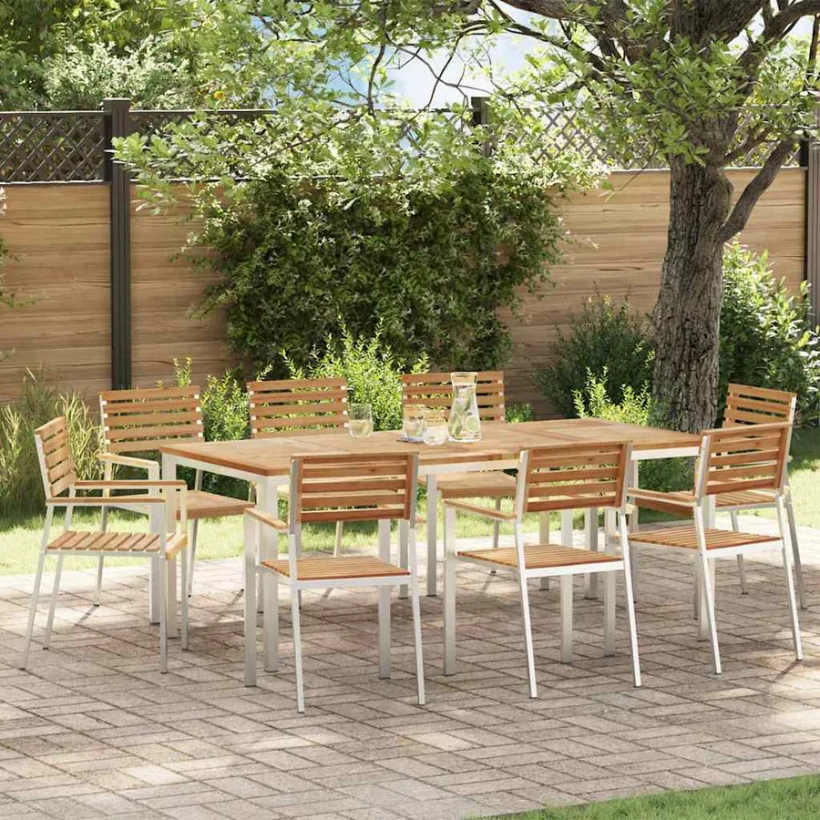 Chaise de jardin 8 pcs Bois de teck massif et acier inoxydable