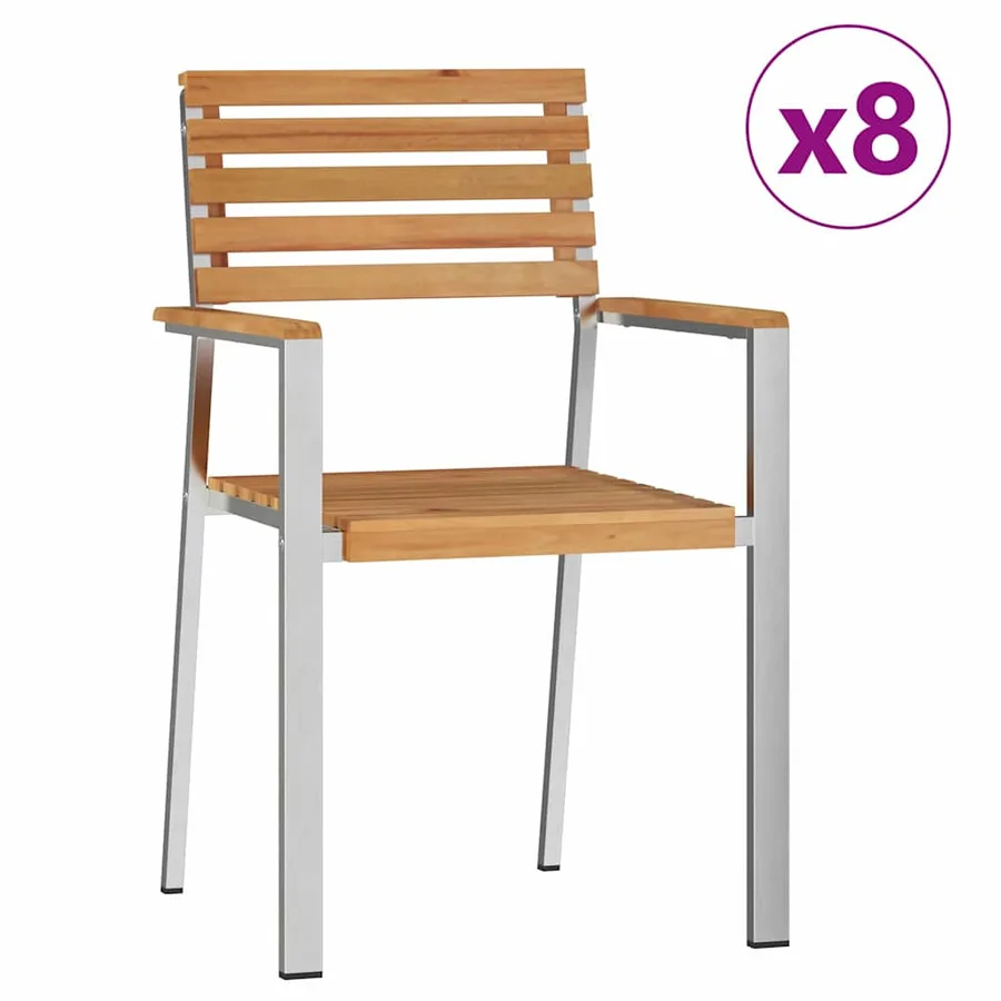 Chaise de jardin 8 pcs Bois de teck massif et acier inoxydable - 2