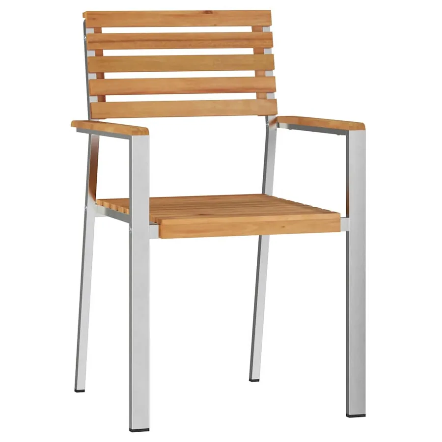 Chaise de jardin 8 pcs Bois de teck massif et acier inoxydable - 4