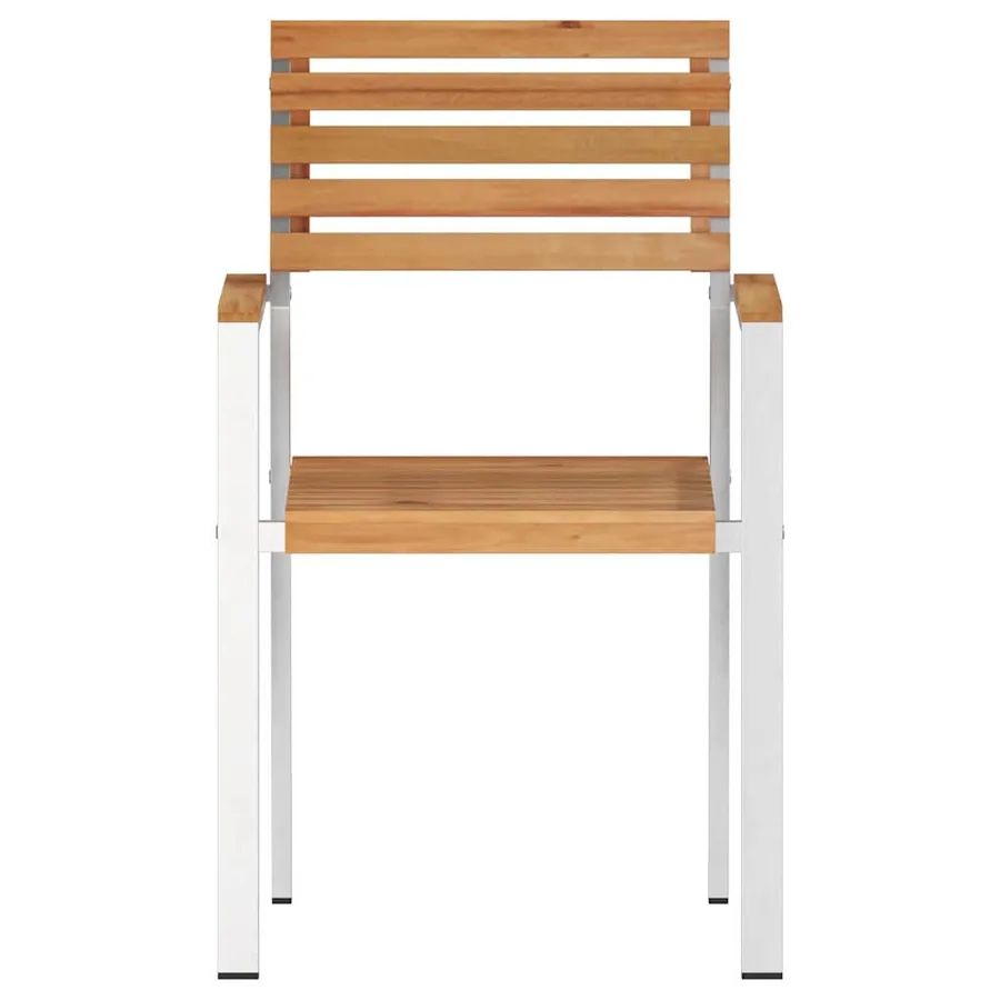 Chaise de jardin 8 pcs Bois de teck massif et acier inoxydable - 5