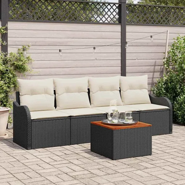Ensemble de canapé de jardin avec coussin 5 pcs Noir polyrotin