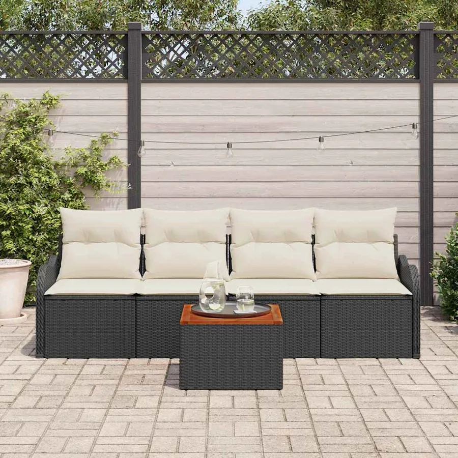 Ensemble de canapé de jardin avec coussin 5 pcs Noir polyrotin - 3