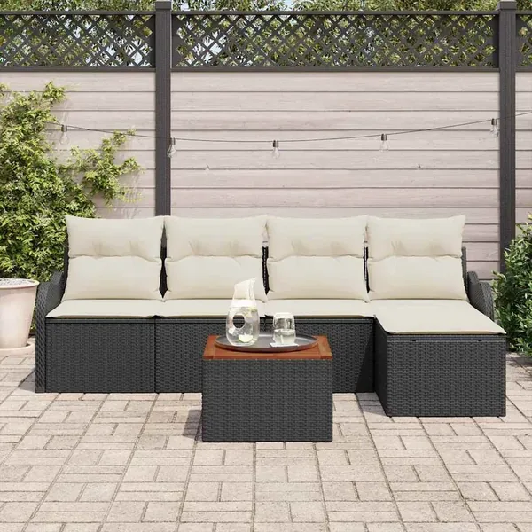 Ensemble de canapé de jardin avec coussin 6 pcs Noir polyrotin