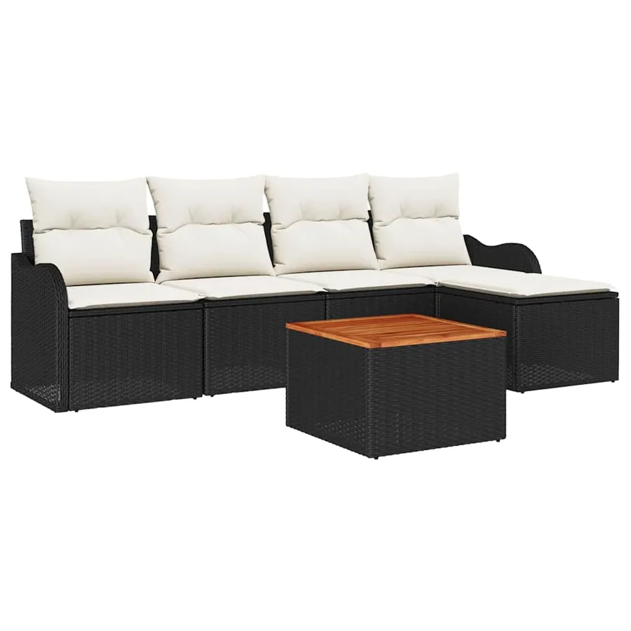 Ensemble de canapé de jardin avec coussin 6 pcs Noir polyrotin - 2