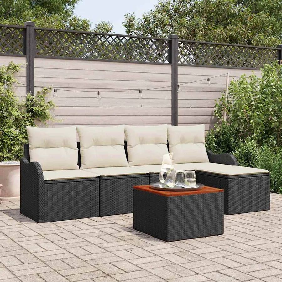 Ensemble de canapé de jardin avec coussin 6 pcs Noir polyrotin - 3