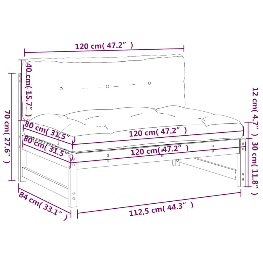 Canapé central 120x80 cm marron miel bois de pin massif - 9