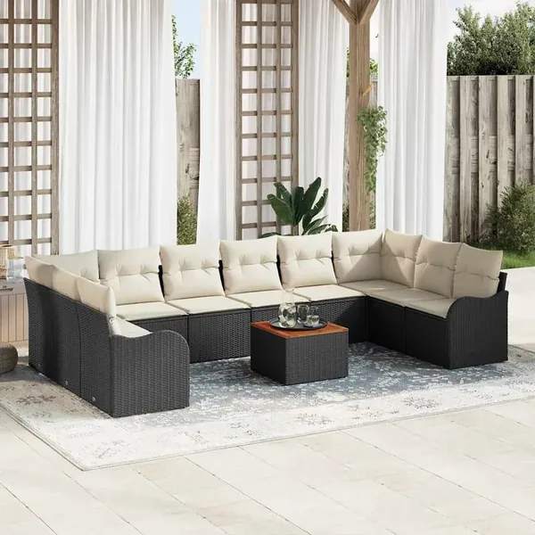 Ensemble de canapé de jardin avec coussin 11 pcs Noir polyrotin