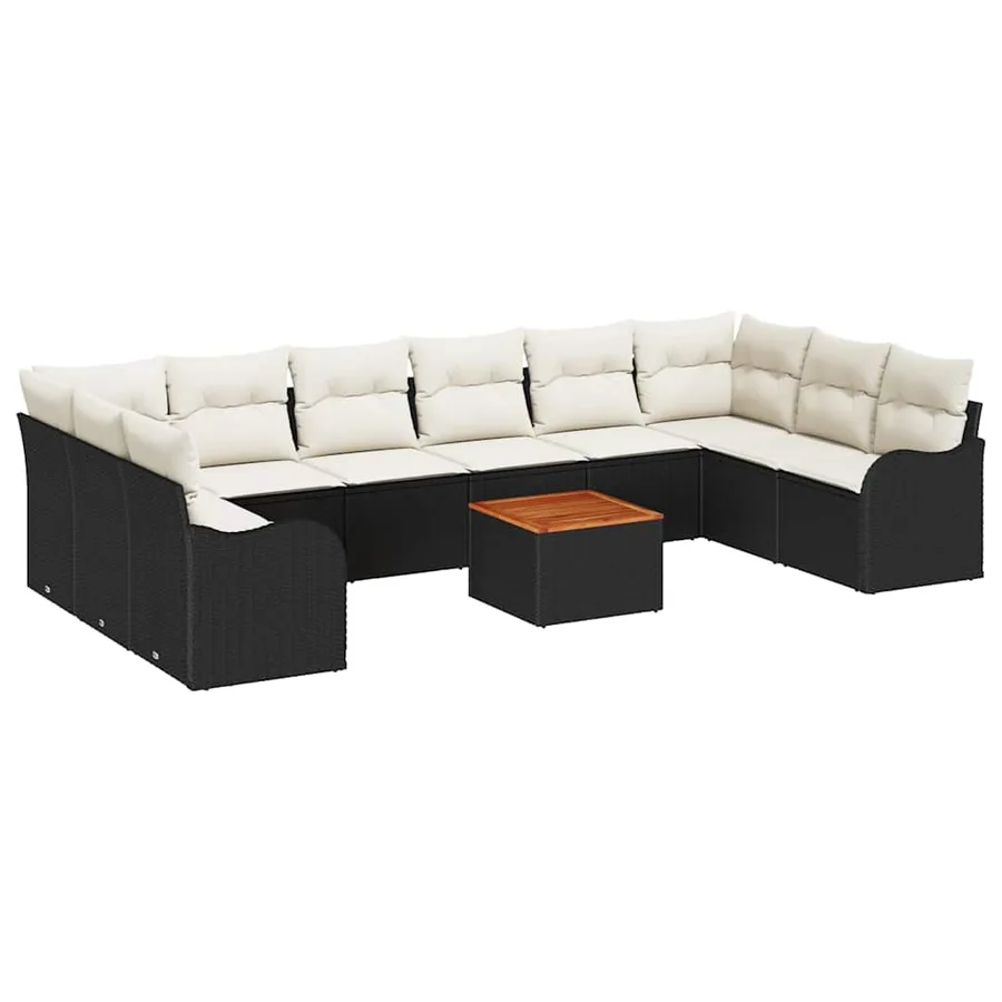 Ensemble de canapé de jardin avec coussin 11 pcs Noir polyrotin - 2