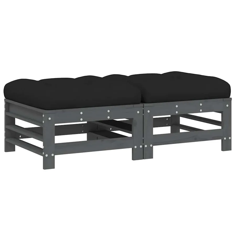 Repose-pieds de jardin coussins lot de 2 gris bois pin massif - 2