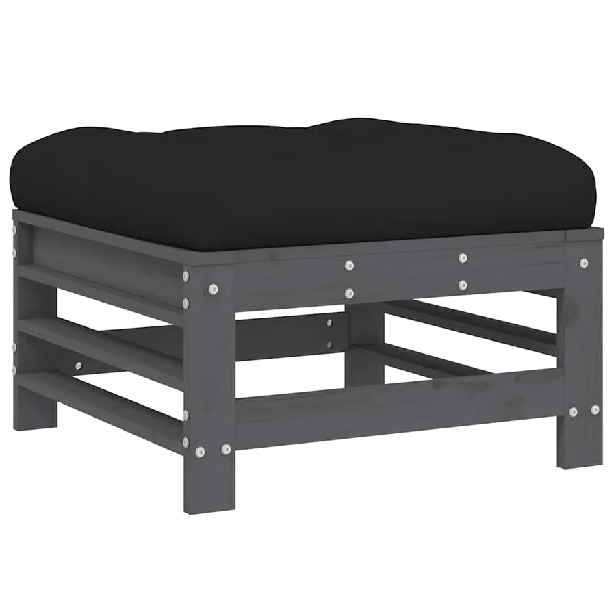 Repose-pieds de jardin coussins lot de 2 gris bois pin massif - 3