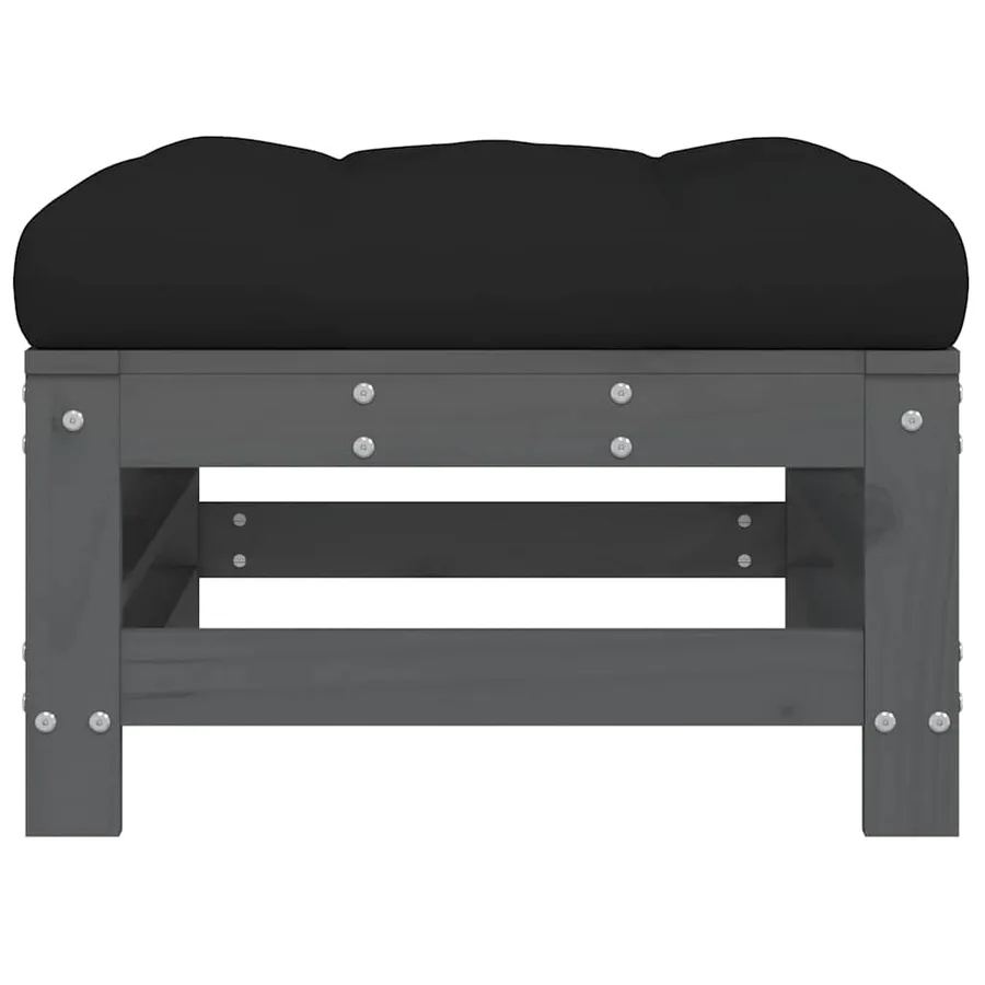 Repose-pieds de jardin coussins lot de 2 gris bois pin massif - 4