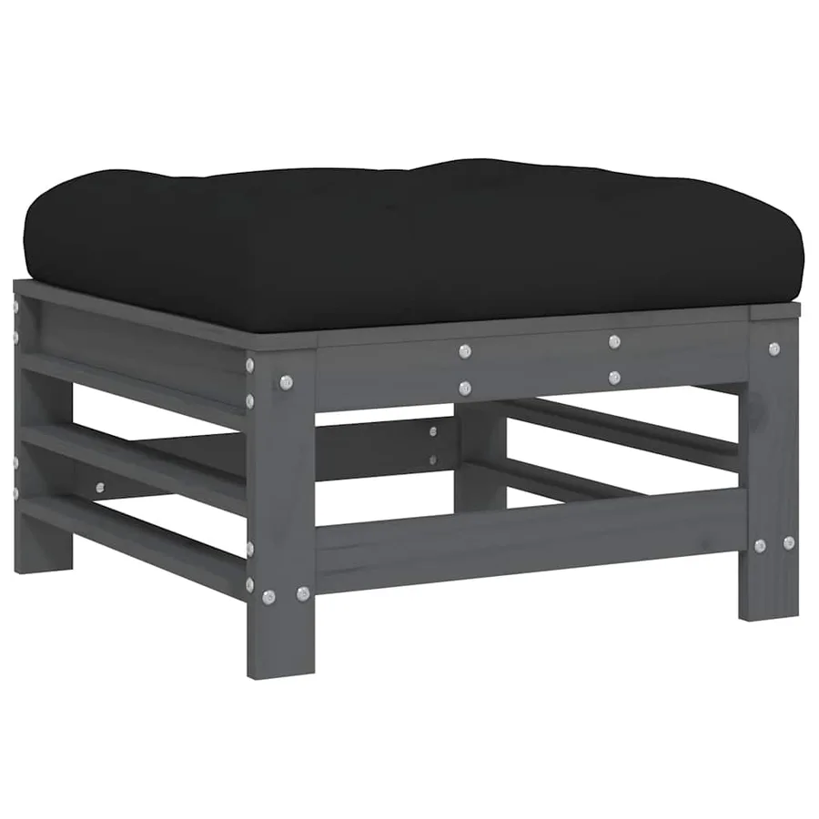Repose-pieds de jardin coussins lot de 2 gris bois pin massif - 6
