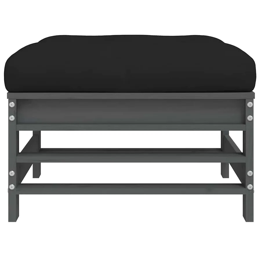 Repose-pieds de jardin coussins lot de 2 gris bois pin massif - 7