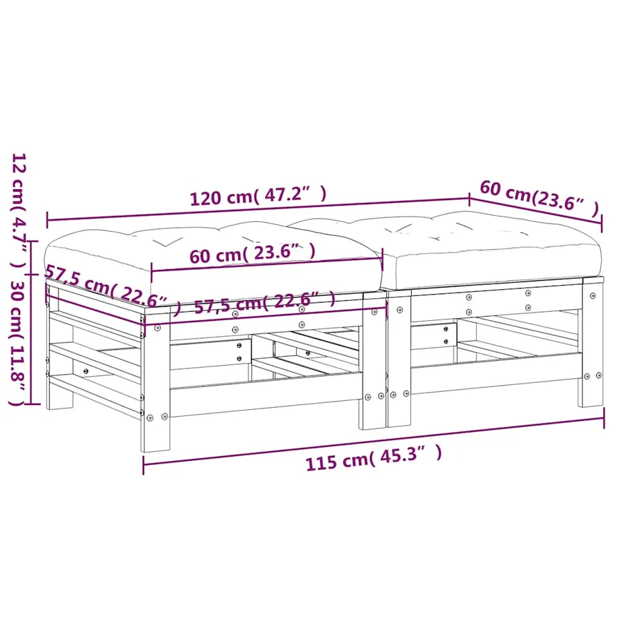 Repose-pieds de jardin coussins lot de 2 gris bois pin massif - 9