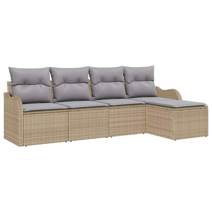Ensemble de canapé de jardin 5 pcs Beige polyrotin - 2