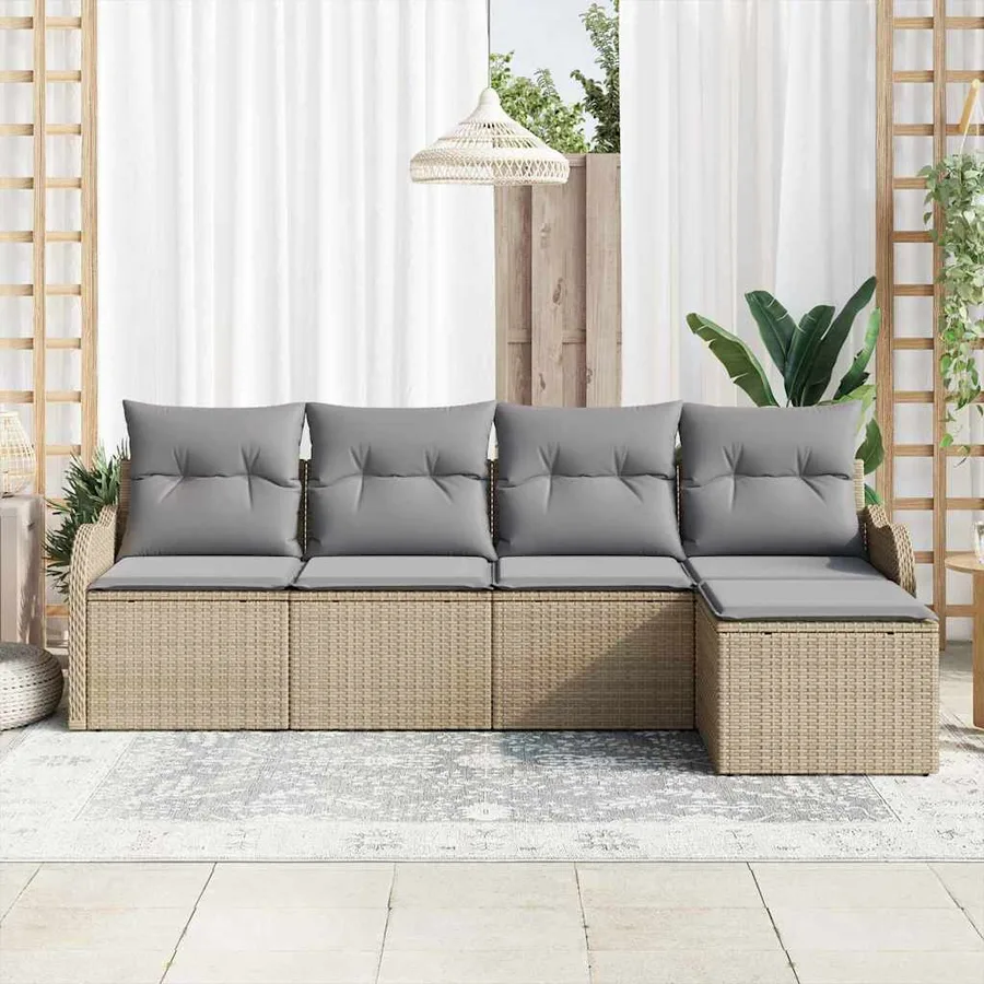 Ensemble de canapé de jardin 5 pcs Beige polyrotin - 3
