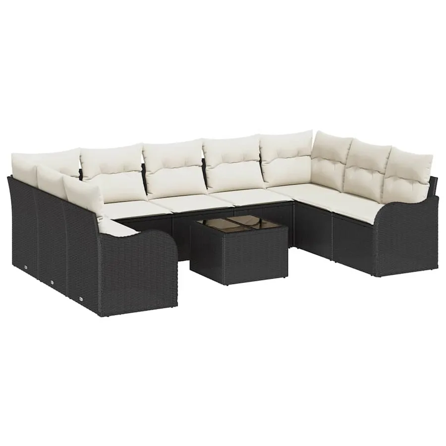Ensemble de canapé de jardin 10 pcs Noir et blanc Poly rotin - 2