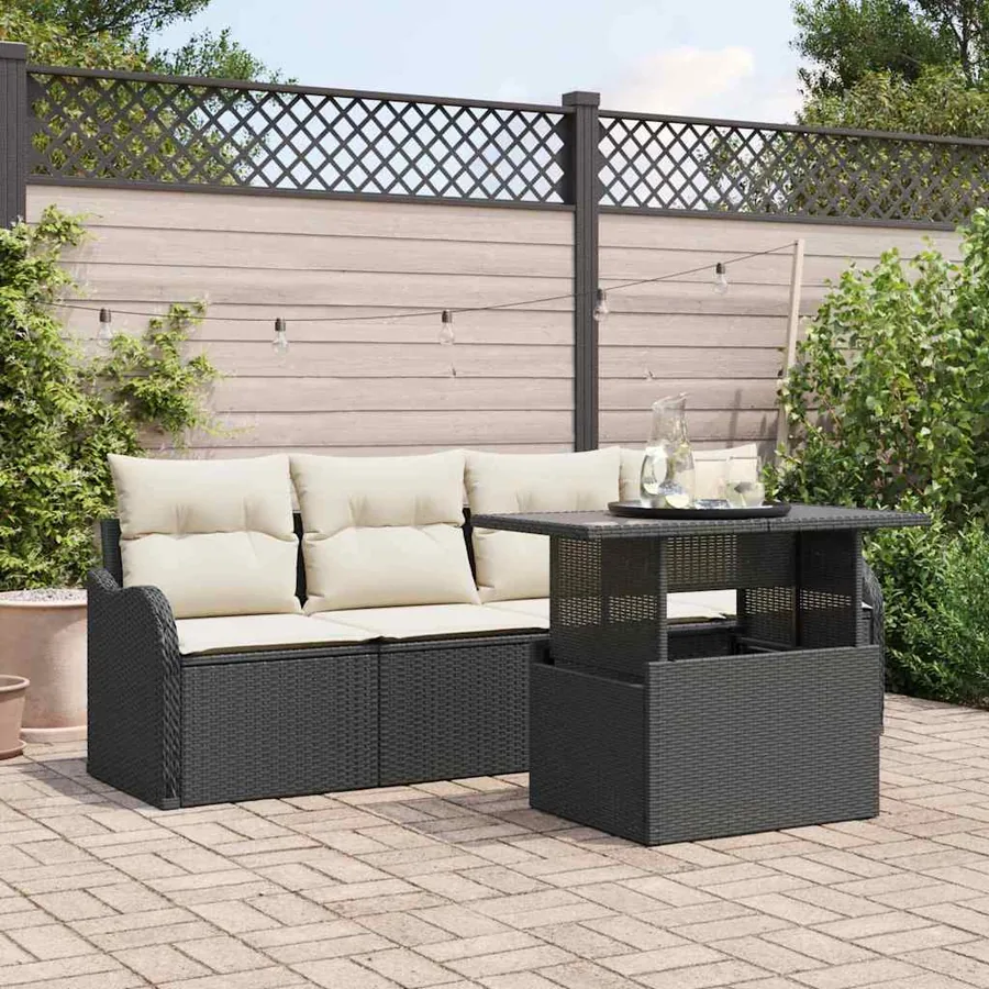Ensemble de canapé de jardin 5 pcs Noir Poly Rattan