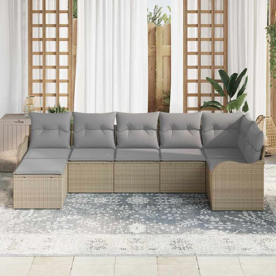 Ensemble de canapé de jardin 7 pcs Beige polyrotin - 3