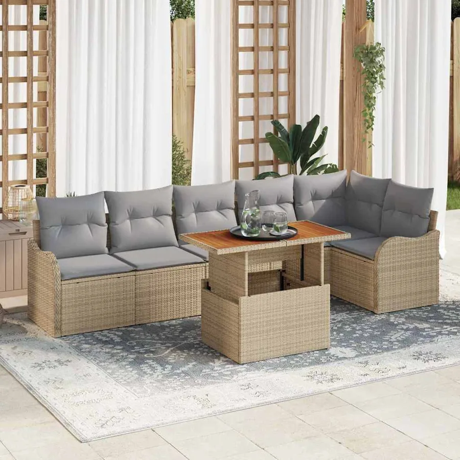 Ensemble de canapé de jardin 7 pcs beige et gris clair