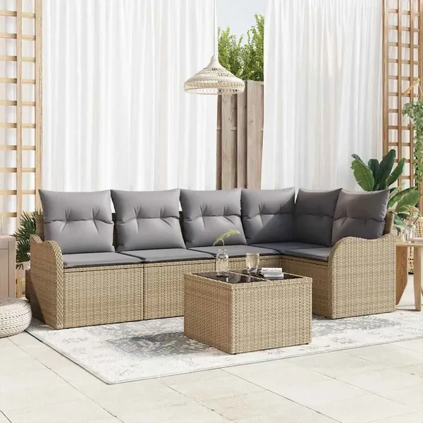 Ensemble de canapé de jardin 6 pcs Beige Poly rotin