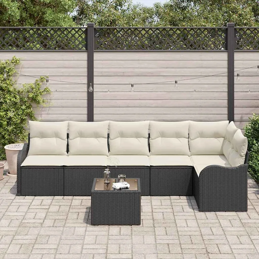 Ensemble de canapé de jardin 7 pcs Marron Poly rotin - 3