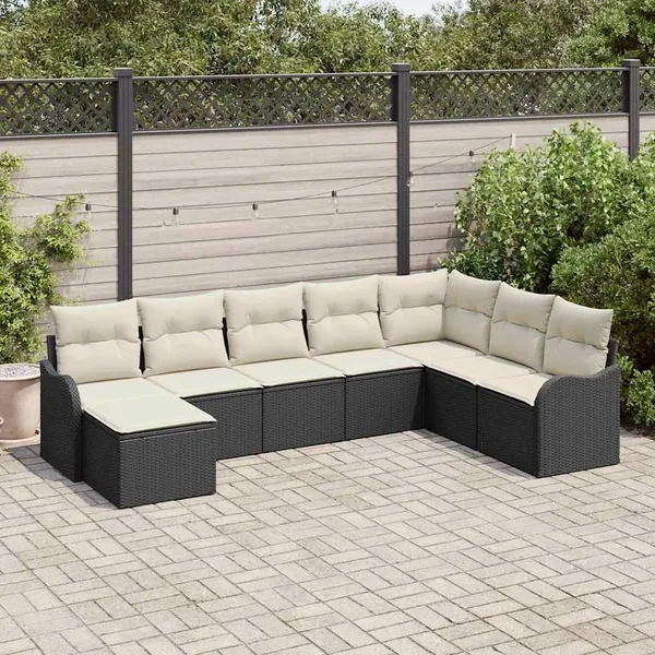 Ensemble de canapé de jardin 8 pcs Noir et blanc Poly rotin
